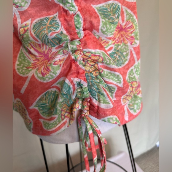 Hearts of Palm tropical print blouse embellished neck coral lime pineapple large - Picture 6 of 16